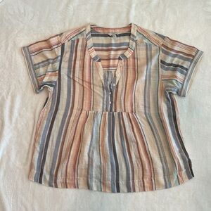 Lucky Brand- Striped Short Sleeve Blouse
